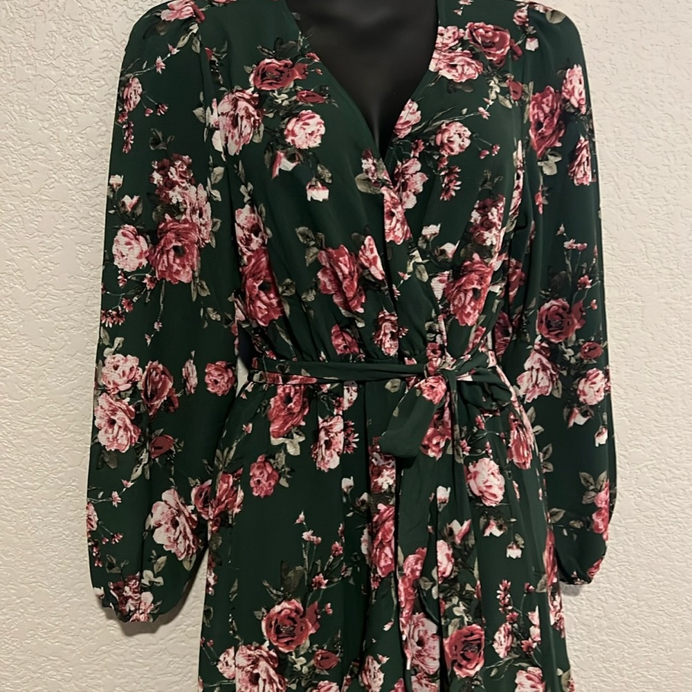 Faux wrap dress with ruffle
